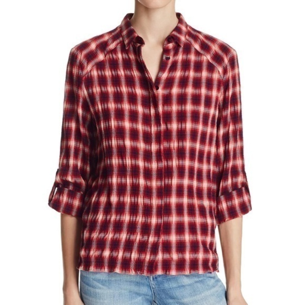 Alice and Olivia Red Glenna Plaid Button Down Shirt Sz. XS